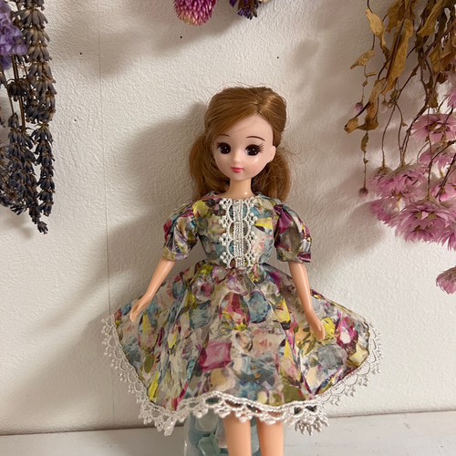 ドール服リバティプリント生地のワンピースリカちゃんサイズ