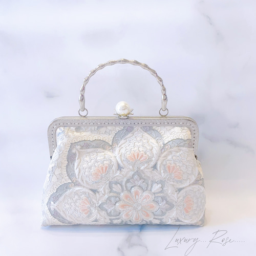 1点物本真珠加工帯！シルバー大玉パール口金♡格の高い濃密刺繍の最 