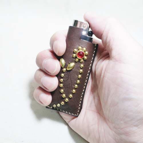 ライターケース サドルレザー スタッズ レザークラフト 喫煙グッズ 革