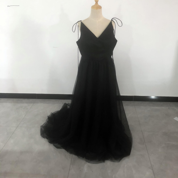 上品！ブラック パーティードレス キャミソール ワンピース ピアノ演奏  