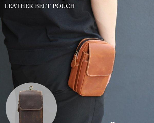 メンズ 使いやすいベルトポーチ 本革 ウエストポーチ ブラウン スマホ