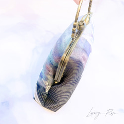 ラスト1点特別価格！気品漂うカトレアのモダンに眩い輝きの高級西陣帯地を使ったがま口パーティーバッグ帯バッグフォーマル 10枚目の画像