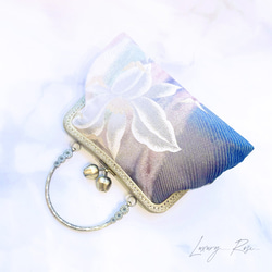 ラスト1点特別価格！気品漂うカトレアのモダンに眩い輝きの高級西陣帯地を使ったがま口パーティーバッグ帯バッグフォーマル 5枚目の画像