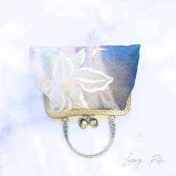 ラスト1点特別価格！気品漂うカトレアのモダンに眩い輝きの高級西陣帯地を使ったがま口パーティーバッグ帯バッグフォーマル 6枚目の画像