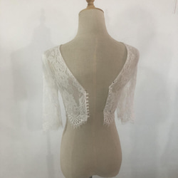 優雅緊身胸衣波萊羅，盛開透明花朵蕾絲，透明長袖，新娘/婚禮/招待會 第3張的照片