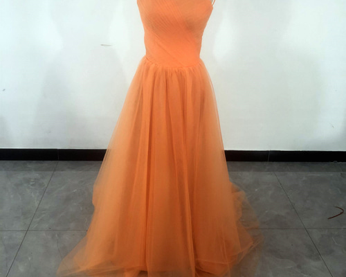 大好評中！オレンジ カラードレス ベアトップ 編み上げ ミニトレーン 2  