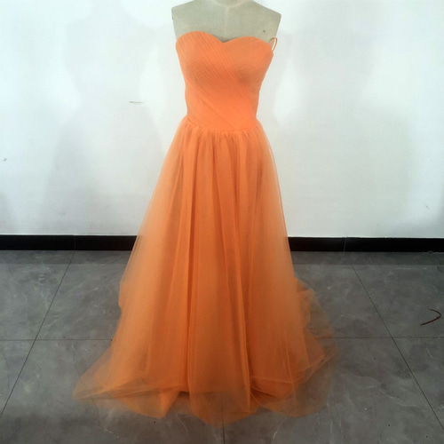 大好評中！オレンジ カラードレス ベアトップ 編み上げ ミニトレーン 2  