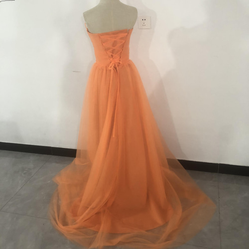 大好評中！オレンジ カラードレス ベアトップ 編み上げ ミニトレーン 2  