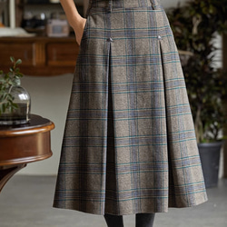 上品感溢れチェック柄スカート　秋冬スカート　ウール混 2枚目の画像