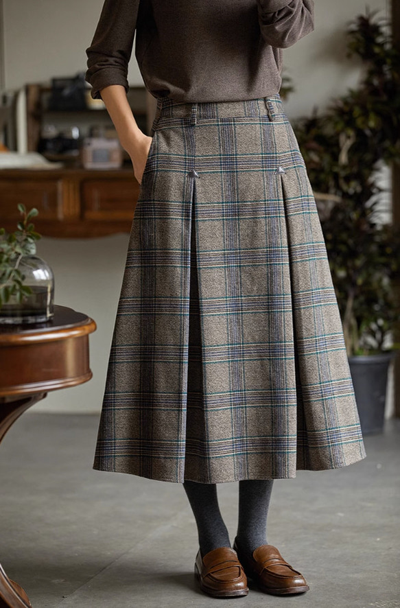 上品感溢れチェック柄スカート　秋冬スカート　ウール混 2枚目の画像