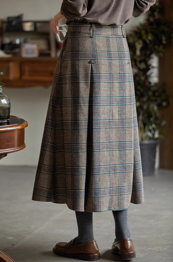 上品感溢れチェック柄スカート　秋冬スカート　ウール混 7枚目の画像
