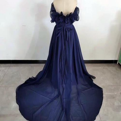 高品質！ネイビー パーティードレス ベアトップ トレーン/ロング  