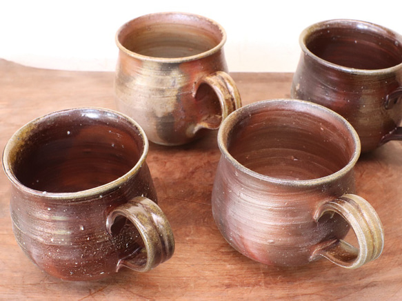 備前焼 コーヒーカップ(大)　ロクロ目・サンギリ　c7-058 3枚目の画像