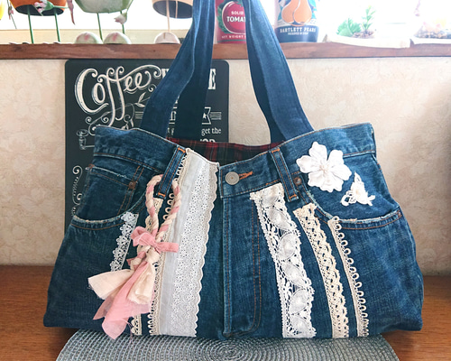 633 おはぎ様専用大きめデニムリメイクバック ハンドメイド