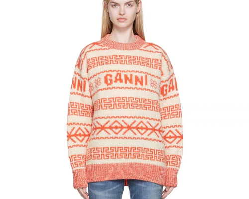 ガニ GANNI ロゴジャガード ニットセーター / ガニー新品インターシャ
