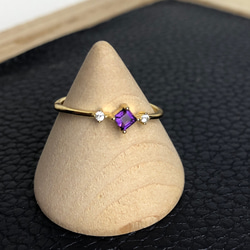 紫ダイヤのような煌めき♪天然石アメジスト☆SV925銀1㎜極細リング 3枚目の画像