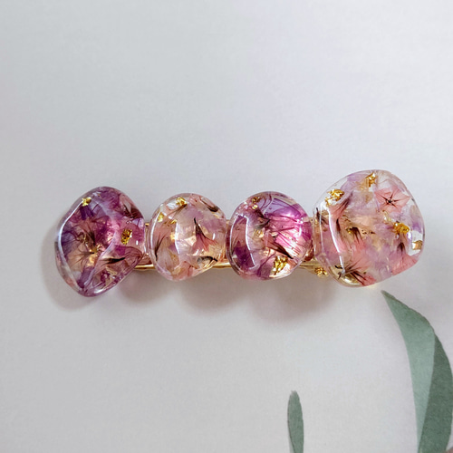 秋の新作 パープルとピンクのスターチスのドライフラワーのストーン型