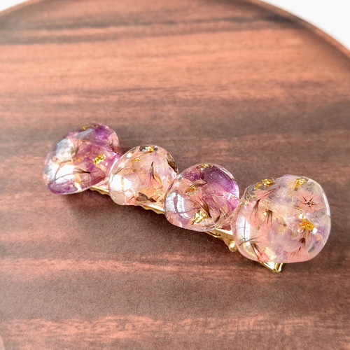 スターチス ヘアクリップ ★ ドライフラワー レジン バレッタ ヘアピン 新作♡ドライフラワー入りのまんまるレジンのヘアバレッタ♡ヘア