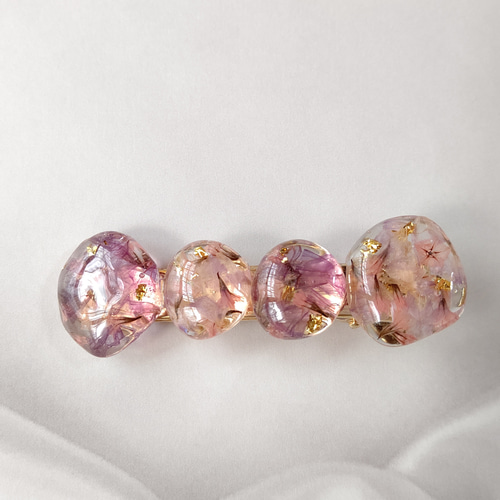 秋の新作 パープルとピンクのスターチスのドライフラワーのストーン型