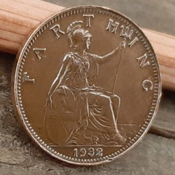 1932年 アンティーク イギリス 英国 ラッキーファジング 本物 ブリティッシュ  幸せのコイン  20.19ミリ 1枚目の画像