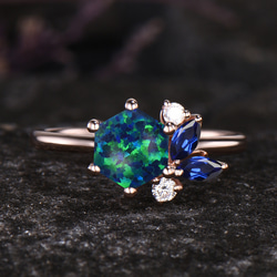 アンティーク　リング　サファイア　ダイヤ　オパール ユニークな 10 月の誕生石 ブラック オパール リング 9 月の誕生石