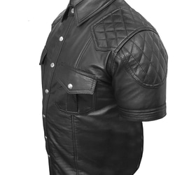 羊革・半袖キルティングショルダーシャツ Sheep Leather Quilted Shoulder Shirt 3枚目の画像