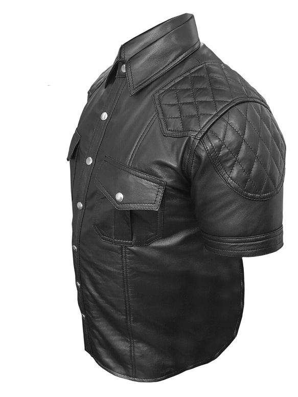 羊革・半袖キルティングショルダーシャツ Sheep Leather Quilted Shoulder Shirt 3枚目の画像