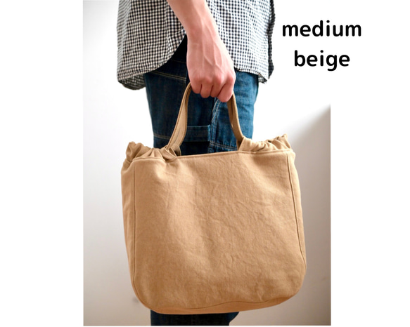 ●Round bag col: medium beige(ミディアムベージュ) 8号帆布ソフトバイオウォッシュ加工 1枚目の画像