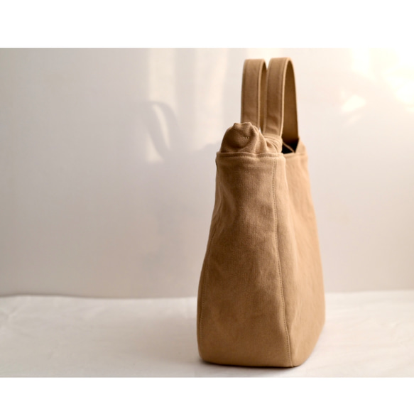 ●Round bag col: medium beige(ミディアムベージュ) 8号帆布ソフトバイオウォッシュ加工 2枚目の画像