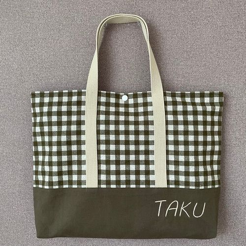 入園グッズ 入学グッズ 手提げ袋 レッスンバッグ チェック柄グリーン