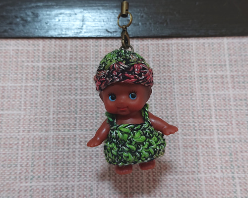 5cmキューピーストラップ⑩【黒キューピー①】 その他人形 ＊たんぽぽ