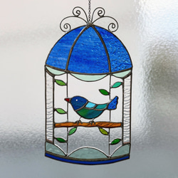 鳥かご パープル（ステンドグラスのテラリウム・ガラスポット