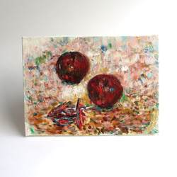 りんごとオクラ（油彩原画）F4サイズ 2枚目の画像