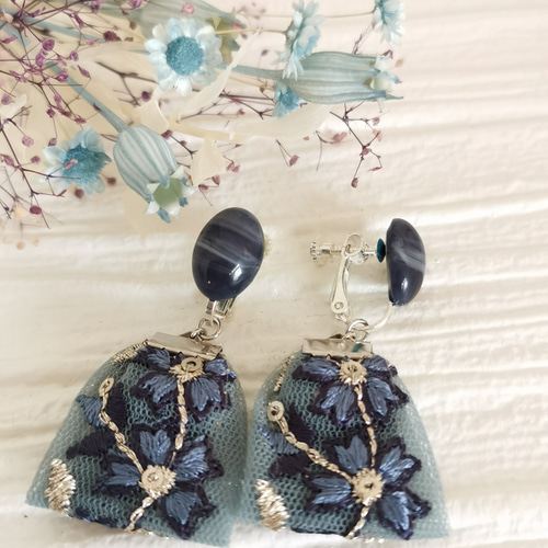 【在庫一掃】 インド刺繍リボン イヤリング アクセサリー イヤリング ピアス