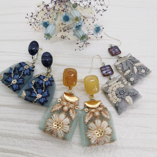 インド刺繍リボン イヤリング アクセサリー イヤリング