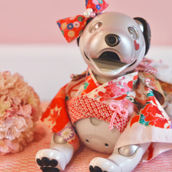 aibo 艶やかきもの：四季花金彩（aiboちゃん用・ハンドメイドのお洋服） 1枚目の画像