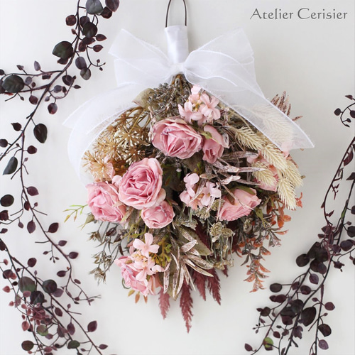 アンティーク風 セシルローズ スワッグ ピンク＜アーティフィシャル