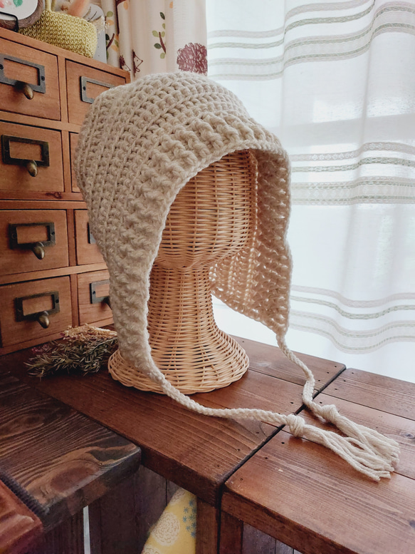 フード風ボンネット』(キナリ) ニット帽・ビーニー 琴璃＊kotori