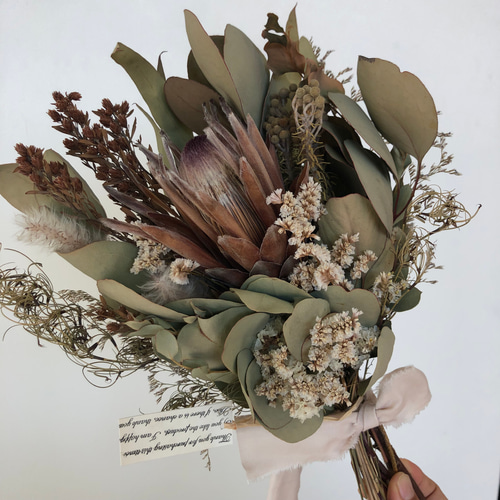 ドライフラワースワッグ プロテアとピンクのスターチス ドライフラワー  