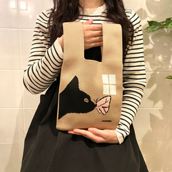 B.Yone NEW　猫好きさんのニットBag　チャームタグ付き　ねこ　猫　プレゼント　ランチバッグ　トート　母の日 3枚目の画像