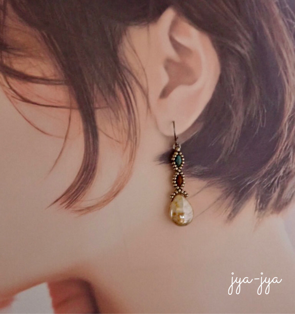 【再出品】beads earrings ＊ drop beige 2枚目の画像