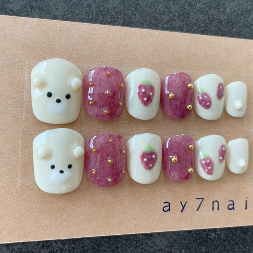 ネイルチップニュアンス苺ひょっこりくまさん3Dチョコ973 ネイルチップチョコバナナ3Dひょっこりくまさん個性派935