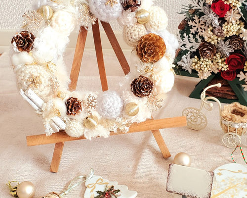 ホワイトクリスマスリース 毛糸リース リース sweetfish 通販 ホワイトクリスマスリース 毛糸リース リース sweetfish 通販
