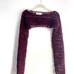 手編みシアーモヘアニット　短丈　長め袖　ブドウ色ローゲージ 7枚目の画像