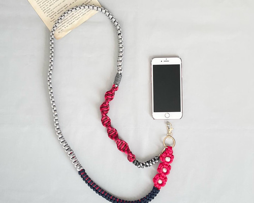 【ハンドメイド】パラコード・スマホ用お花柄ショルダーストラップ ツツジ】パラコード スマホショルダー ストラップ ハンドメイド