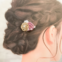 水引髪飾り　ヘアクリップ　和装髪飾り　パール　和風髪飾り　金ピンク　M159　和風ヘアアクセサリー 2枚目の画像