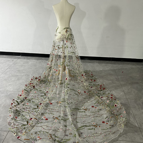 花柄刺繍が美しく チュールスカート オーバードレス トレーンのみ 花嫁 