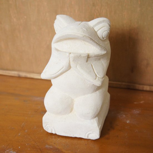 パラス石 石彫り バリ島 アジアン オブジェ 置物 カエル 15cm (口