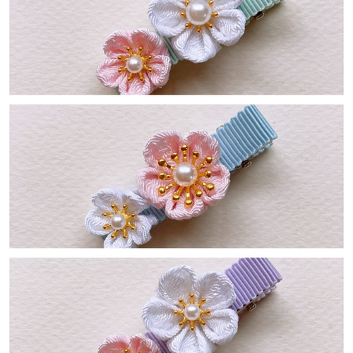 梅の髪飾り〜お花2つ②〜○ちりめん細工 つまみ細工○ヘア