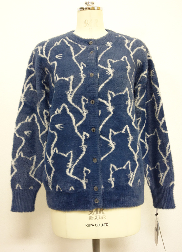 【新作】鬼可愛い フェザーヤーン 猫 総柄 クルーネックニットカーディガン 11枚目の画像